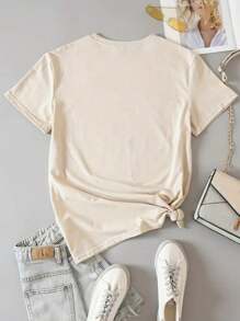 INAWLY 舒适彩色T恤，椰子女孩唯美可爱波西米亚海滩Y2K T恤，海洋情侣美人鱼衬衫，时尚夏季T恤 - 杏色 - 查看 2