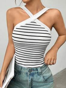 SHEIN EZwear 女士圖案露背連體衣 - 黑與白 - 查看 3
