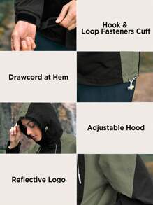 In My Nature Women's Color Block Drawstring Hooded Outdoor Raincoat Jacket - Black - View 7