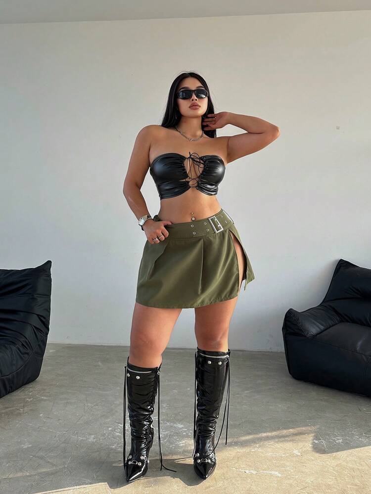 Plus Size Women Solid Color Simple Daily Skirt