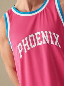 Manfinity RebelGame Camiseta sin mangas con estampado gráfico de letras para hombre, jersey de baloncesto sin mangas, ropa para salir y volver al colegio, regalo para novio, volver al colegio - Rosa - Ver 2