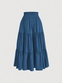 Mulvari Plus Size Summer Casual Solid Color Skirt