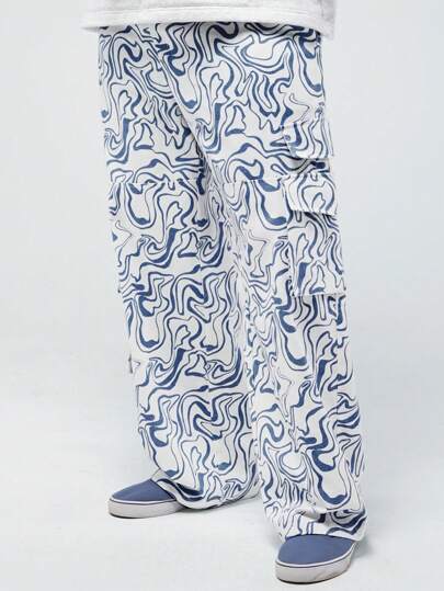 Manfinity VCAY Men's Plus Size Woven Wide Leg Casual Loose Long Pants