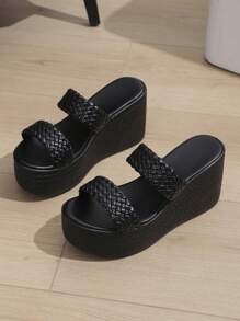 Women's High Waterproof Retro  Rope Fisherman Platform Wedge Sandals - Black - View 5