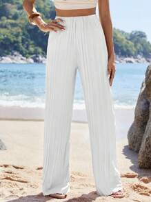 EURMUSE Wide Leg Pants, Pleating Fabric - White - View 6