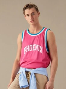 Manfinity RebelGame Camiseta sin mangas con estampado gráfico de letras para hombre, jersey de baloncesto sin mangas, ropa para salir y volver al colegio, regalo para novio, volver al colegio - Rosa - Ver 1
