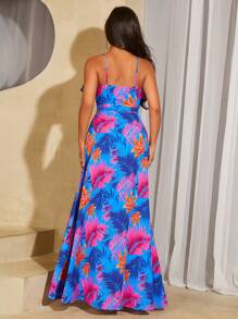 SHEIN SXY Vestido de verano con correa para mujer con estampado de plantas coloridas