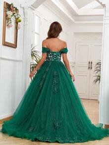Quinceanera Dresses Long Ball Gown Plus Size Off Shoulder Sweet 15 Formal Prom Dress - Dark Green - View 2