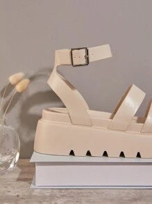 SHUZIA Sandalias De Plataforma Con Tacón De Cuña Para Mujeres, Perfectas Para Conjuntos De Primavera Y Verano - Blanco - Ver 5
