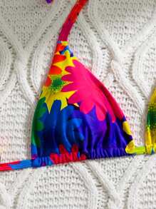 Swim Vcay 夏季海滩加大码女式度假花卉印花露背性感比基尼套装，度假比基尼套装 - 彩色 - 查看 3