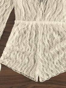 Swim Vcay Solid Color Halter Neck Summer Beach Bikini Set With Semi-Sheer V-Neck Jumpsuit