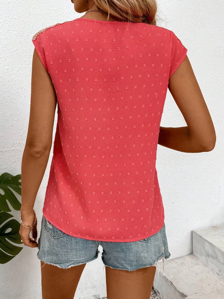Women's Swiss Dot Lace Up Sleeveless Summer Shirt, Holiday Style