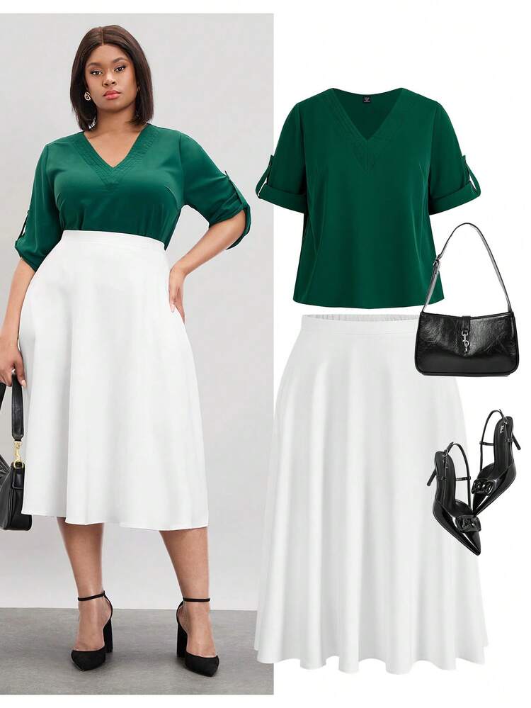 Plus Size Women's Loose Solid Color Batwing Short Sleeve Casual Shirt