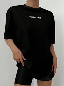 RueChic Sun & Moon Print Drop Shoulder Tee - Black - View 4