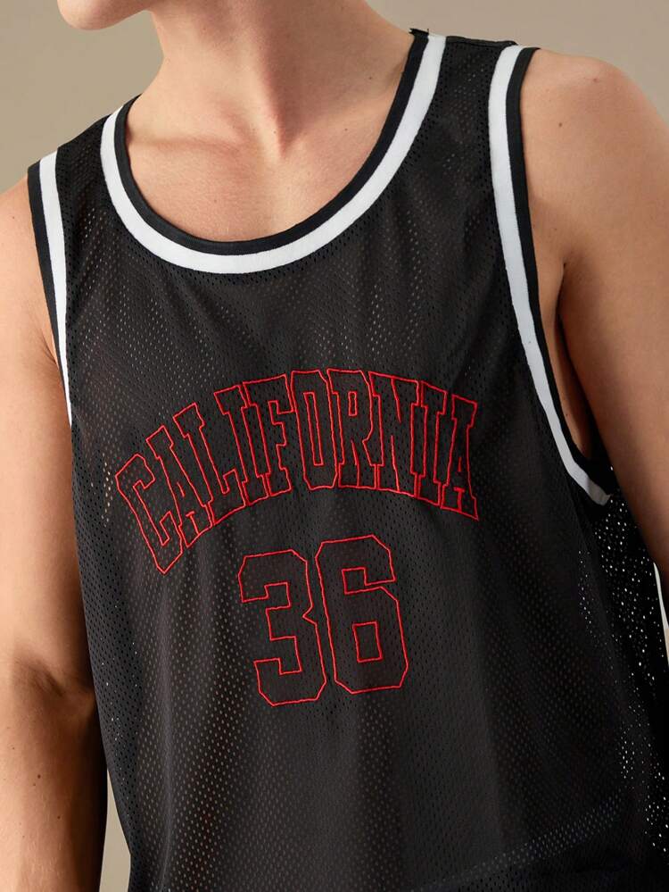Men Embroidery Letter Ringer Tank Top & Shorts Set,Back To School