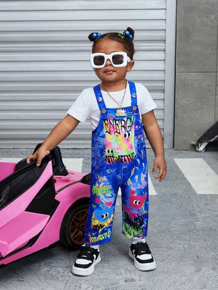 Infant Girls' Street Fashion Cute & Fun Colorful Graffiti Print Jumpsuit, Spring & Summer