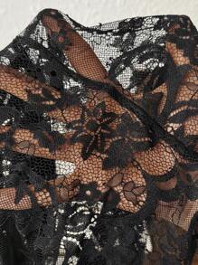 SHEIN LUNE Plus Size Women Summer See-Through Lace Top - Black - View 7