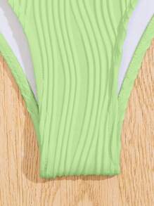 SHEIN Swim Kỳ nghỉ dành cho nữ Bộ bikini gợi cảm đính ngọc trai giả với bộ bikini tách biệt, bãi biển mùa hè - Màu xanh Bạc hà - Xem 6