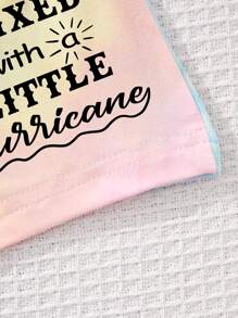 Tween Girl Sunshine Mixed With A Little Hurricane' Casual Simple Slogan Print Short Sleeve T-Shirt And Shorts Set, Suitable For Summer - Multicolor - View 3