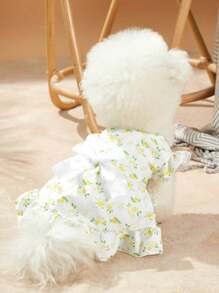 PETSIN 1 pièce Robe de princesse florale blanche avec manches élégantes à bulles pour animaux domestiques - Multicolore - Voir 4