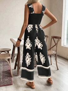 Breezaya Women's Fashion Printed Sleeveless Jumpsuit - Black - View 2