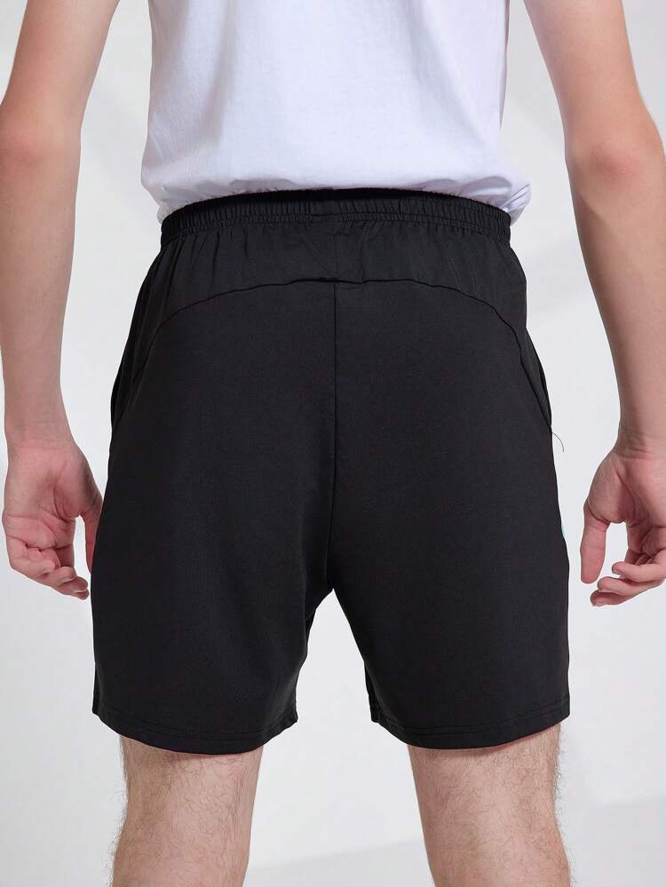 Teenage Boys' Colorblock Sports Running Shorts, Striped Outseam, For Basketball, Football, Fitness