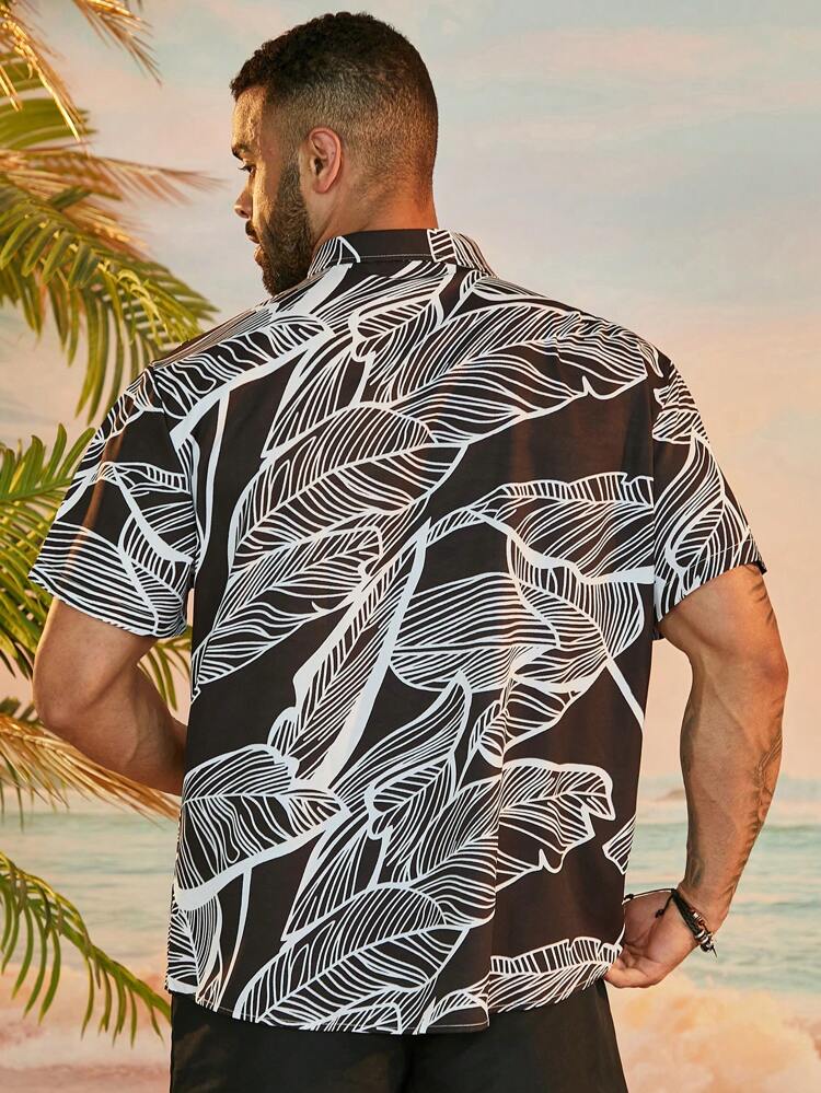 Plus Size Men's Asymmetric Digital Printed 2-Piece Set Shirt Co-Ords