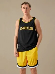 Manfinity VCAY 男士字母印花籃球針織休閒兩件套 - 黑色 - 查看 1