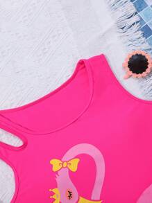 SHEIN Tween Girl Casualowy jednoczęściowy strój kąpielowy z wzorem łabędzia, lato