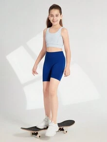 SHEIN Tween Girl Athletic Yoga Shorts Navy Blue - Navy Blue - View 2