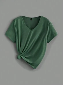 SHEIN LUNE Set de 3 camisetas de manga corta de mujer informales de talla grande con cuello en V y sueltas, para verano
