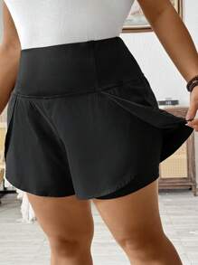 SHEIN LUNE Plus Size Women's Fashionable High-Waisted Knitted Shorts, Half-Length