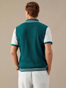 Manfinity RebelGame Men Striped Trim Sweater Vest Without Tee,Back To School - Dark Green - View 4