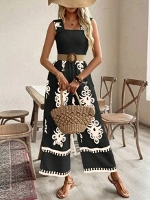 Breezaya Women's Fashion Printed Sleeveless Jumpsuit - Black - View 4