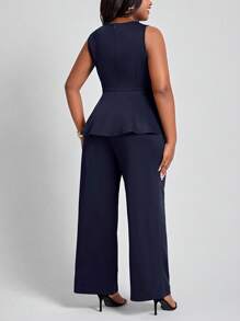 SHEIN Lady Plus Size Women's Fashionable Solid Sleeveless Top And Long Pants Two-Piece Set