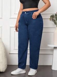 Của phụ nữ Kích thước lớn Quần jean Tapered - Rửa tối - Xem 4