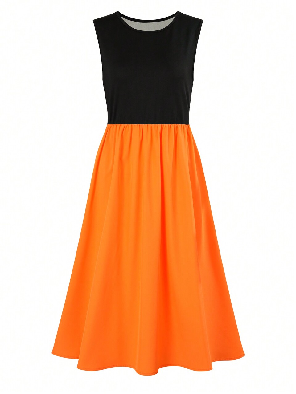 Ladies' Solid Color Mesh Splice Sleeveless Dress