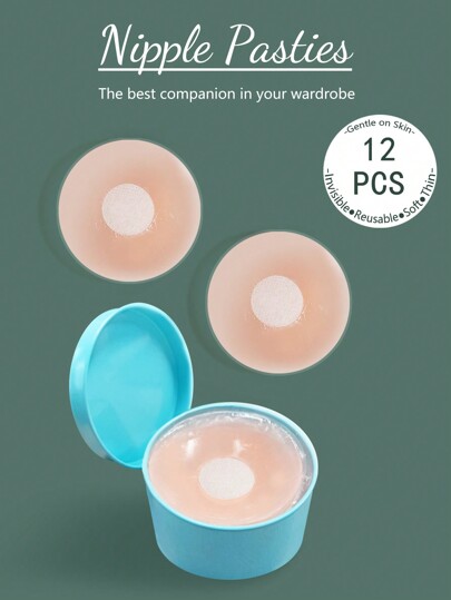 12pcs/Pack 6pairs Flesh Thin Round Silicone Nipple Covers For Women