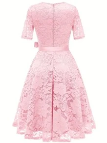 SHEIN Belle Women's Elegant Pink Lace Dress, Summer - Pink - View 2