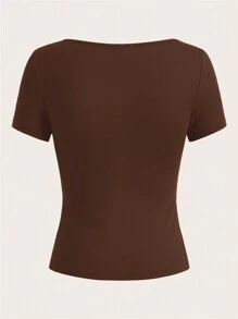 SHEIN EZwear 3 件套女士方领短袖短款上衣，夏季休闲修身 T 恤 - 彩色 - 查看 4