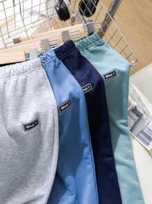 Tween Boy Set Of 4 Casual Loose Fit Knit Solid Color Sweatpants With Patch, 1pc/Color, School, Campus, College - Multicolor - View 5