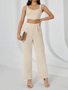 SHEIN Dames set met effen cami-top en broek met wijde pijpen
