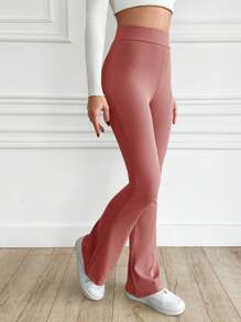 EURMUSE Women's Solid Color Bell-Bottom Pants - Dusty Pink - View 4