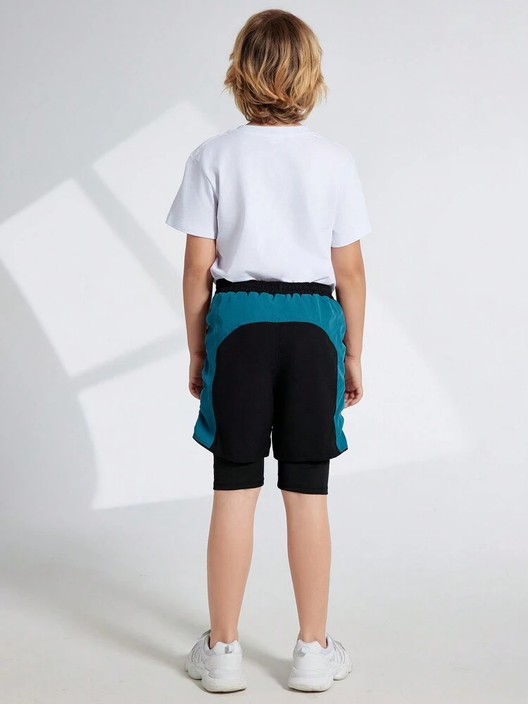 Tween Boy Color Block Drawstring Casual Daily Wear Sports Shorts