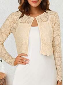 Women's Fashionable And Elegant Lace Long Sleeve Cardigan, Versatile Style - Apricot - View 3
