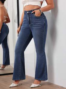 SHEIN ICON Plus Size Women Casual Slim Fit Flared Jeans