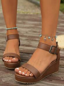Women's Casual Comfortable Anti-Skid Soft Sole Brown Solid Color Sandals With Round Toe - Brown - View 6