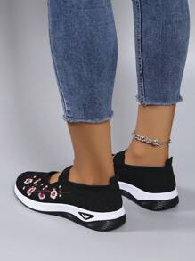 STEPREACH 秋冬女士休闲运动鞋，春季新品，网眼面料，透气舒适防滑轻便一脚蹬驾驶鞋，女士运动鞋 - 黑色 - 查看 3