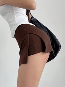 INAWLY 女性簡單日常穿著款裙子 - 棕色 - 查看 2