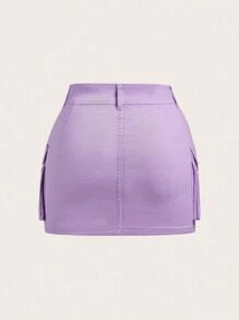 SHEIN MOD 大尺碼修身貨物休閒牛仔裙 - 紫色 - 查看 2
